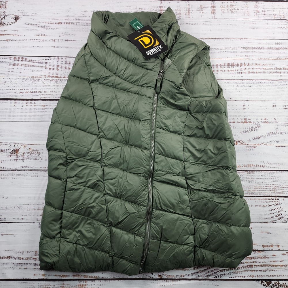 LL Bean Down Puffer Vest DownTek Women's XL Regular Asymmetrical Green NWT